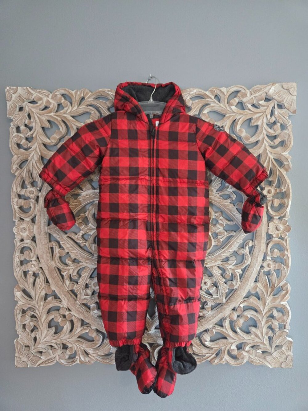 Baby Gap ColdControl Ultra Max Down Snowsuit Red Black Buffalo Check 18-24